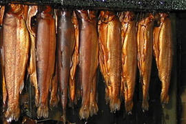 Fische im Rauch in der Räucherei Lasner Ascheberg
