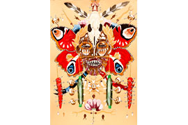 Andrew Gilbert, Emperor Andrew's Vision of European Tribal War Idol, 2015, Mischtechnik auf Papier, 100 x 70cm, Courtesy Sperling, München